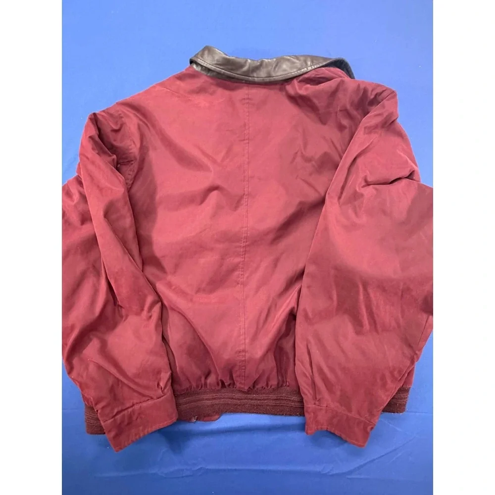 Vintage‎ Eddie Bauer Quilted Barn Jacket Acrylic Trim Leather Collar Red LG